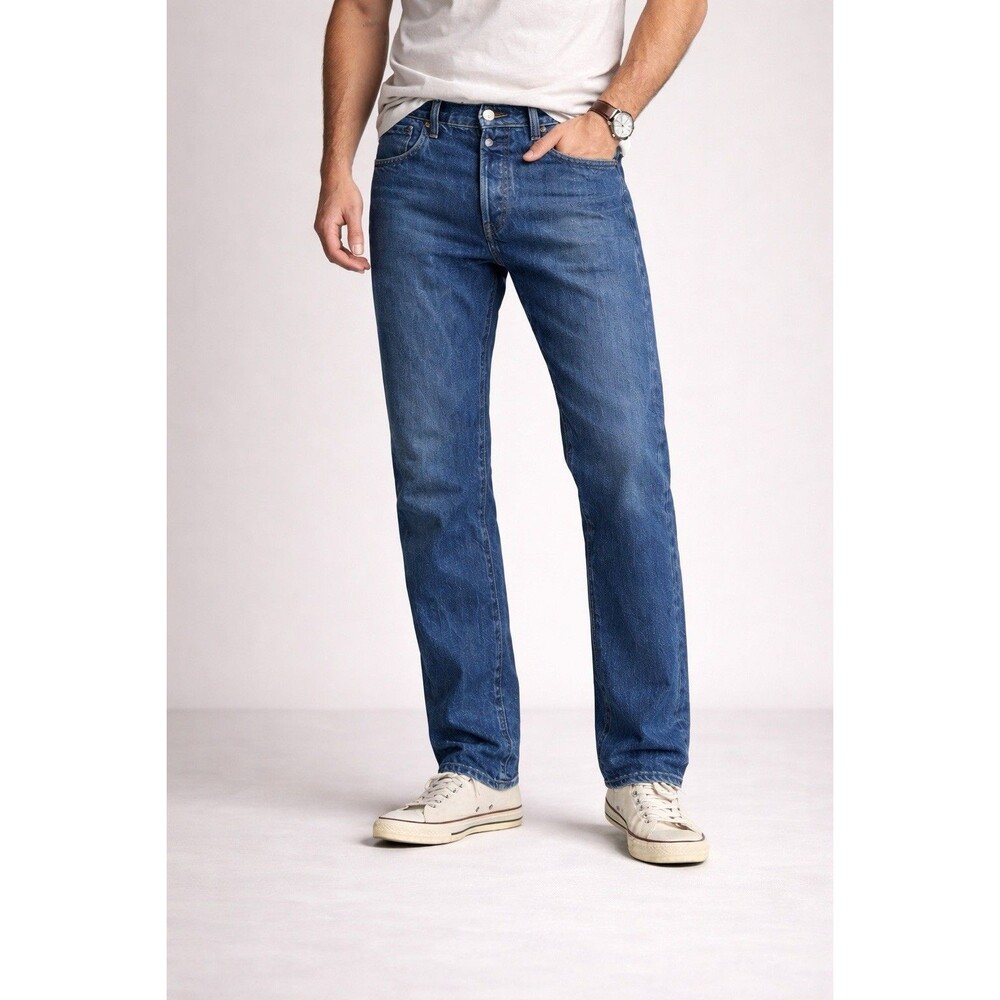 Levis 501 Button Fly Jeans Mens 38x32 (38x31) Blue Straight Classic Denim